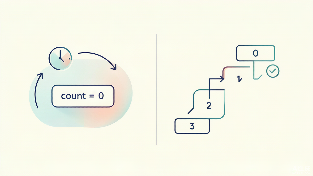 Diagram: a timer callback frozen on a stale value versus a value that updates correctly